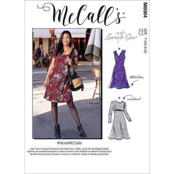 McCalls Sewing Pattern 8064 11016 Dress Misses Size XS-M - Picture 1 of 2
